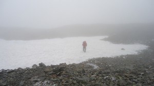 Mitsuo on snow passages on Monte Vago.