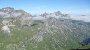 View toward Sasseneire (left), Becs de Bosson (right), and Tsavolire (middle).