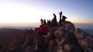 Crowd on the summit of Mount Teide.