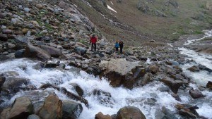 On the route to Bivacco Battaglione Ortles in the Italian Alps, and water everywhere around.