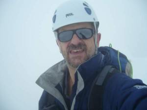 Selfie on the summit of Lagginhorn 4010 m, Swiss Alps.