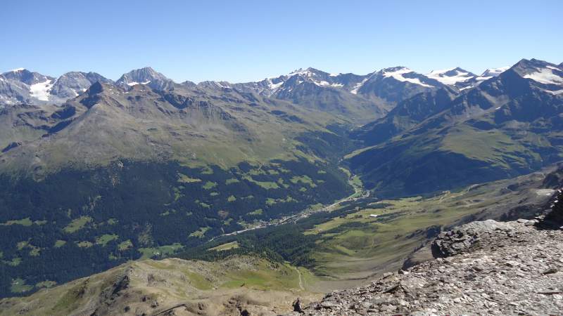 Valfurva seen from the summit and Gran Zebru in the distance.