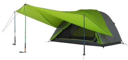 The Upslope Tarp used as an awning with a Kelty TN tent.