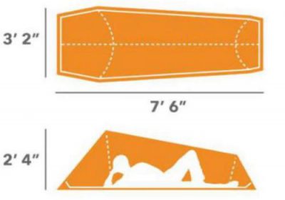 The floor plan and the tent's cross section showing important dimensions.