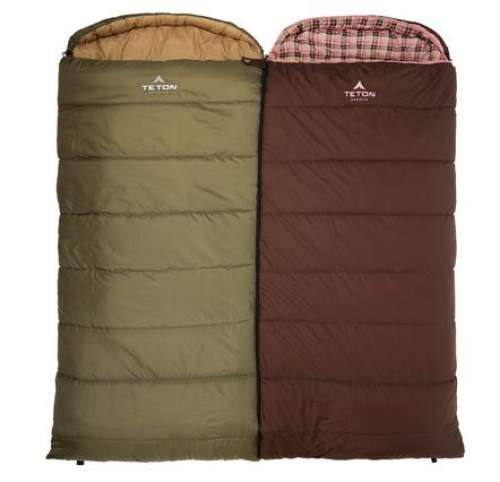Two Celsius sleeping bags zipped together.