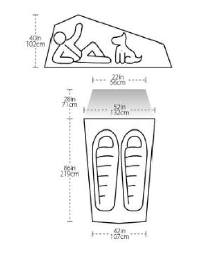 The dimensions of the tent and the floor plan.