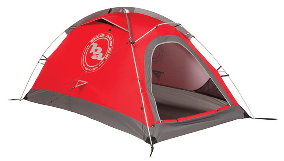 Big Agnes Shield 2 tent with the door rolled down. Observe the pole sleeves, reinforced guy-out points and vents. 
