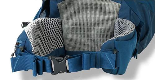 The generously padded lumbar zone and the hip belt with some padding and mesh.