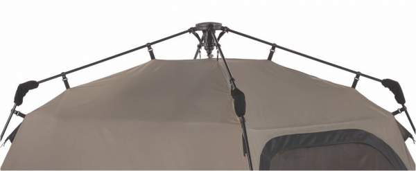 The roof poles look like an umbrella construction; all is pre-attached to the tent.