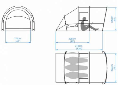 Crua Tri 3 tent - all the dimensions.