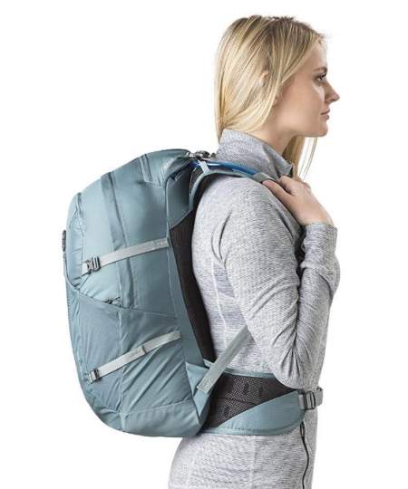 The pack is designed to fit a women's body.
