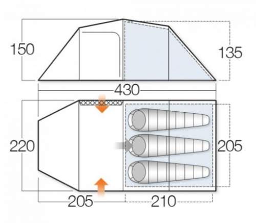 The floor plan and dimensions (in cm).