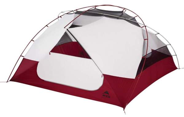 The tent shown without the fly so you can see the unique double-hubbed poles structure.