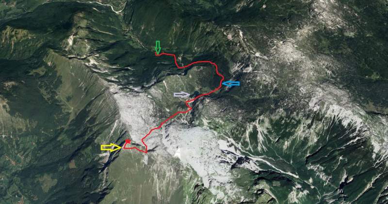 The route from the parking to the summit.