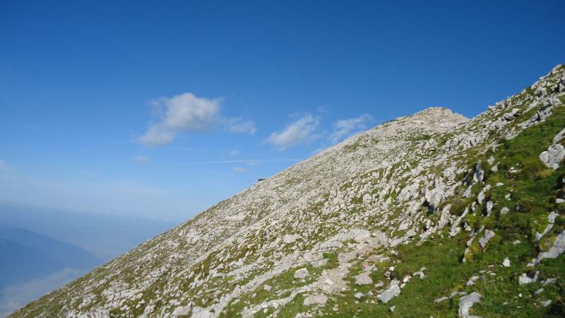 This is the final part below the summit, the south slope and the hut is barely visible.