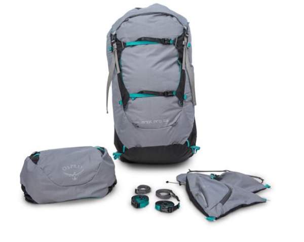 Osprey Ariel Pro pack with all removed elements.