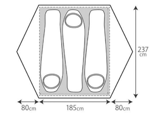 The floor plan and the main dimensions.