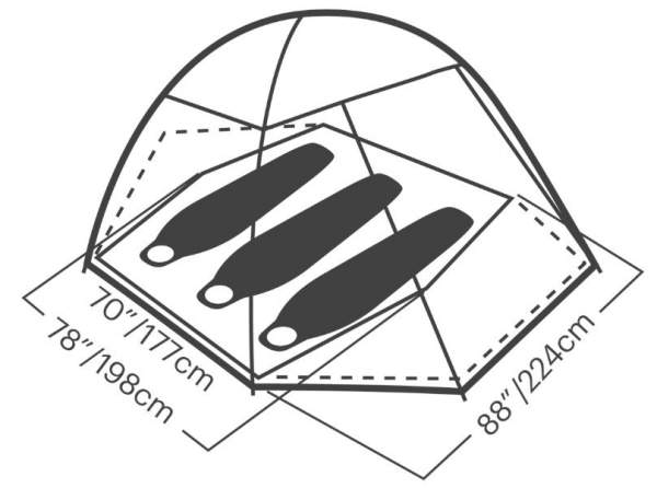 Eureka! Summer Pass 3-Person Tent floor plan and dimensions.