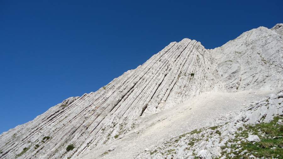 Layered rock under the summit.