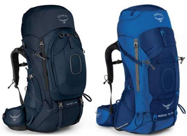 Osprey Xenith (;eft) vs Osprey Aether (right) Backpacks.