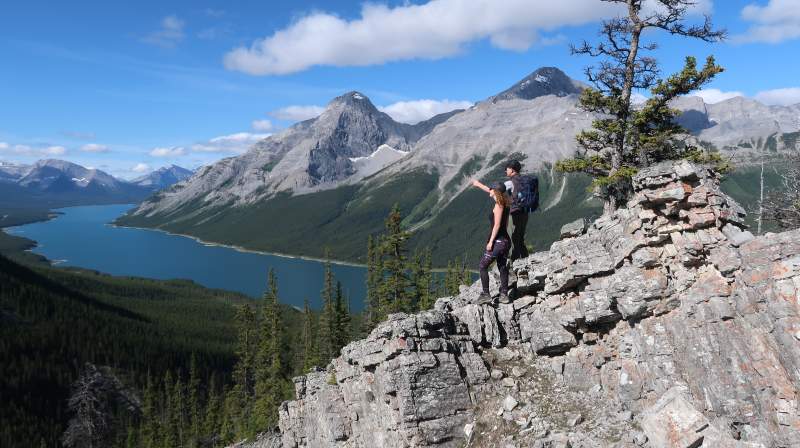 Ivana Vranjes and I standing on the boulder field enjoying the views of Spray Lakes Reservoir.