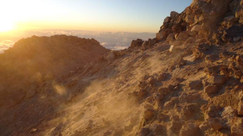 Sulfur gasses in the summit crater.