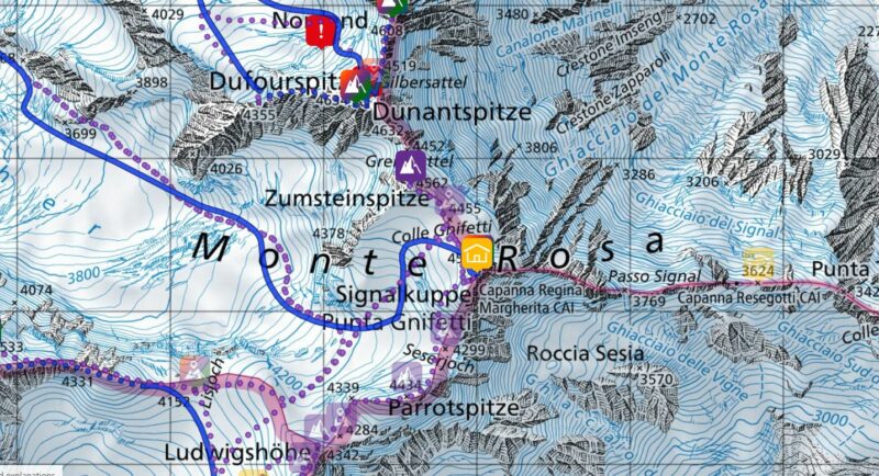 The Cole Gnifetti area on the Swiss-Italian border.