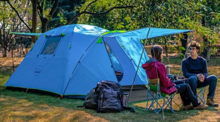 Pleasant awning for sitting and for cooking.