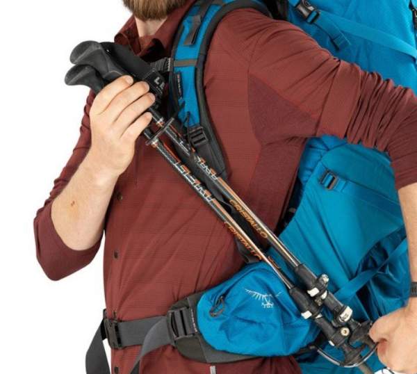 Stow-on-the-Go trekking pole attachment.