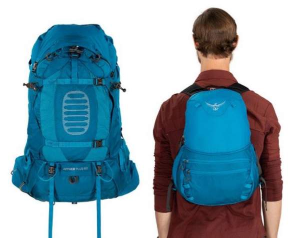 The daypack on the right that is created from the top lid of the main pack.
