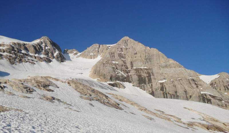 Marmolada normal glacier route from the north.