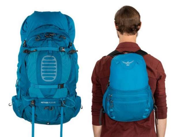 DayLid daypack and the main pack in lidless use.