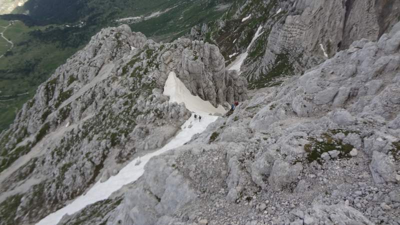 Italians crossing a snow field.