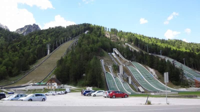 Car parking at the Planica ski jumping center.