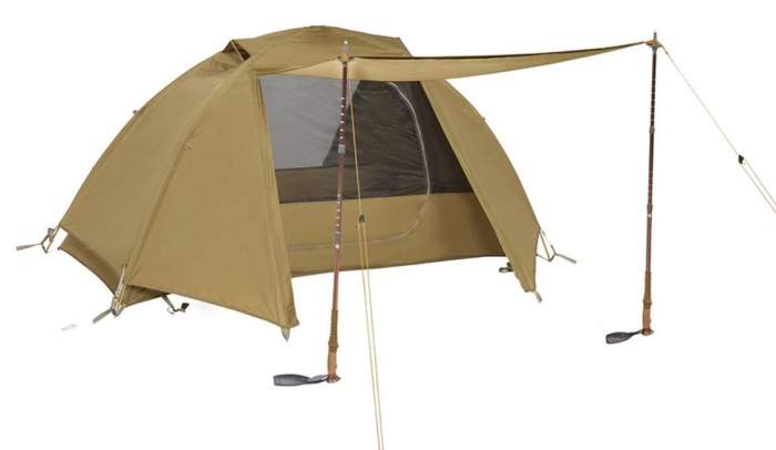 Awning configuration with trekking poles.
