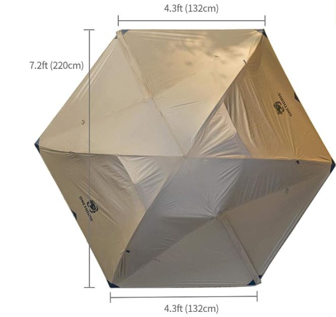 Aerial view with the fly on and some dimensions.