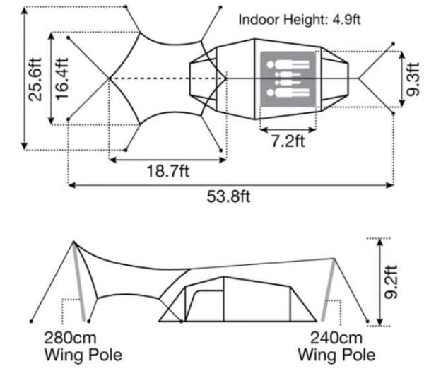 The floor plan and the most important dimensions.