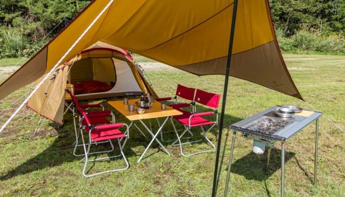 The shade to use as a dining and sitting area in the camp.