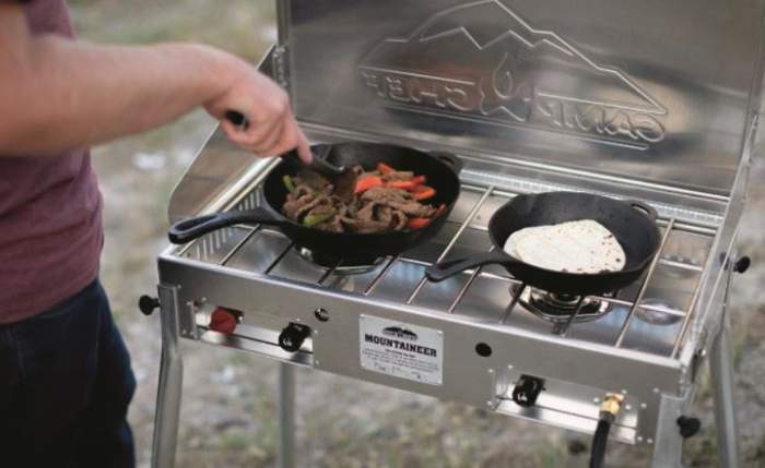 The Camp Chef Mountaineer 2X Stove in action.