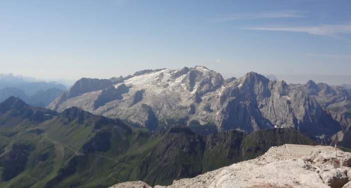 Marmolada as seen from Piz Boe, one day after the tragedy.