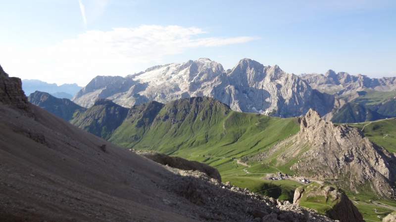 View back towards Pordoi Pass.