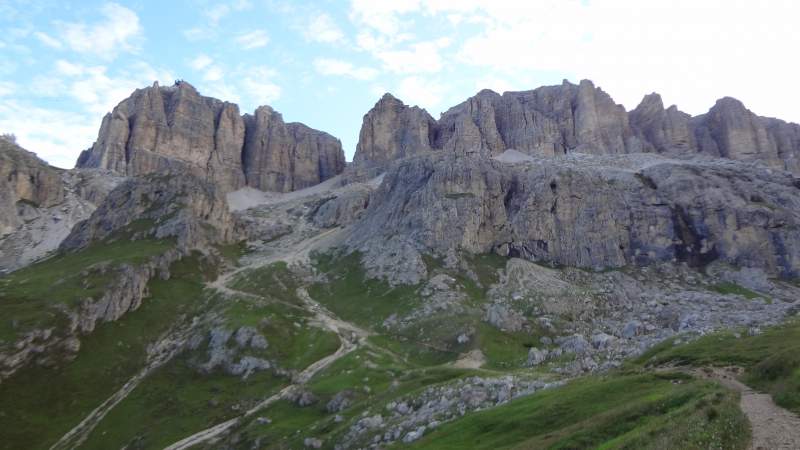 View of the lower part of the route from Pordoi Pass.