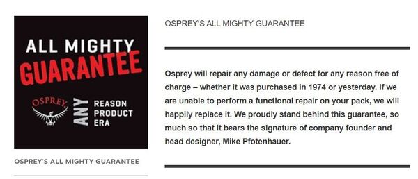 Osprey’s All Mighty guarantee.