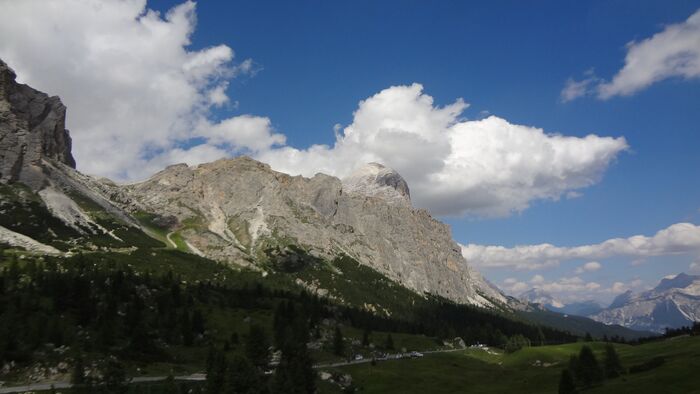 Road towards Falzarego Pass.