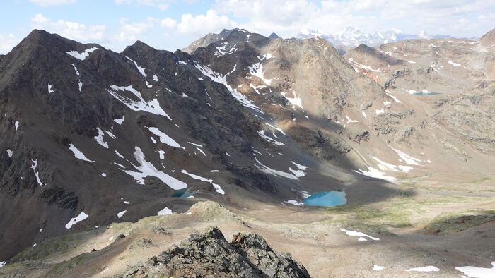 On the summit ridge and both lakes in sight.