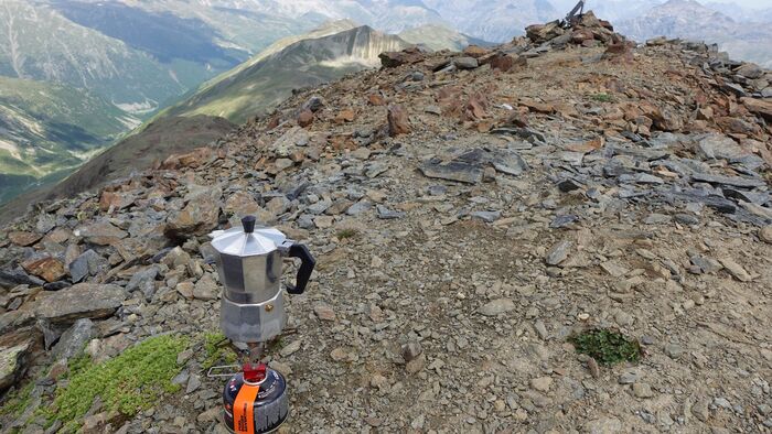 Coffee on the summit of Pizzo Filone.