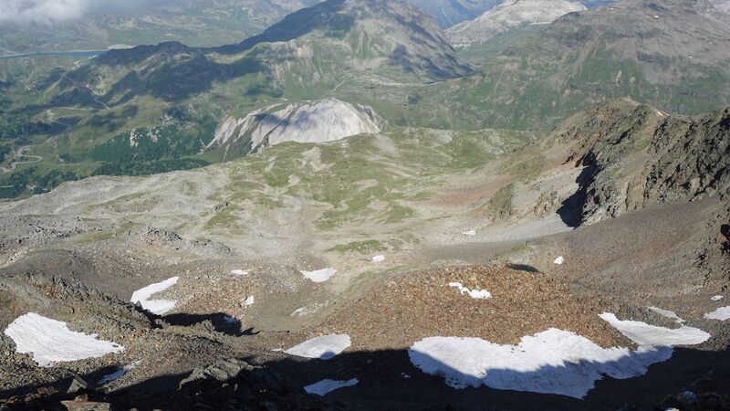 View back. The route goes down the valley and then to the right towards Forcola pass.