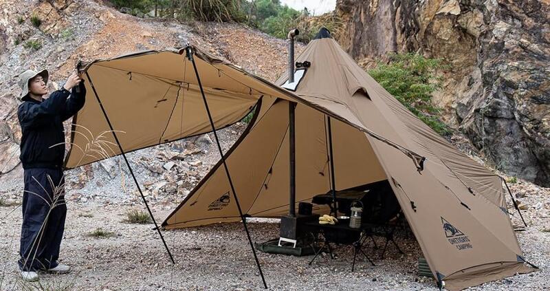 Awning with extra two poles.