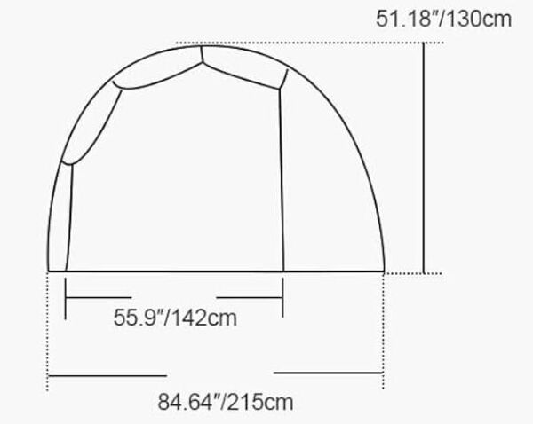 The height and the dimensions from the narrow side of the tent.