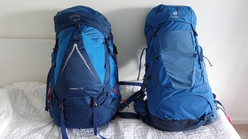 Deuter Aircontact Core 50 + 10 (right) and Osprey Atmos AG LT 65 (left).